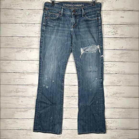 Citizen Of Humanity Destroyed Distressed Dita Petite Lowrise Bootcut Leg 26 Jean - Picture 2 of 11